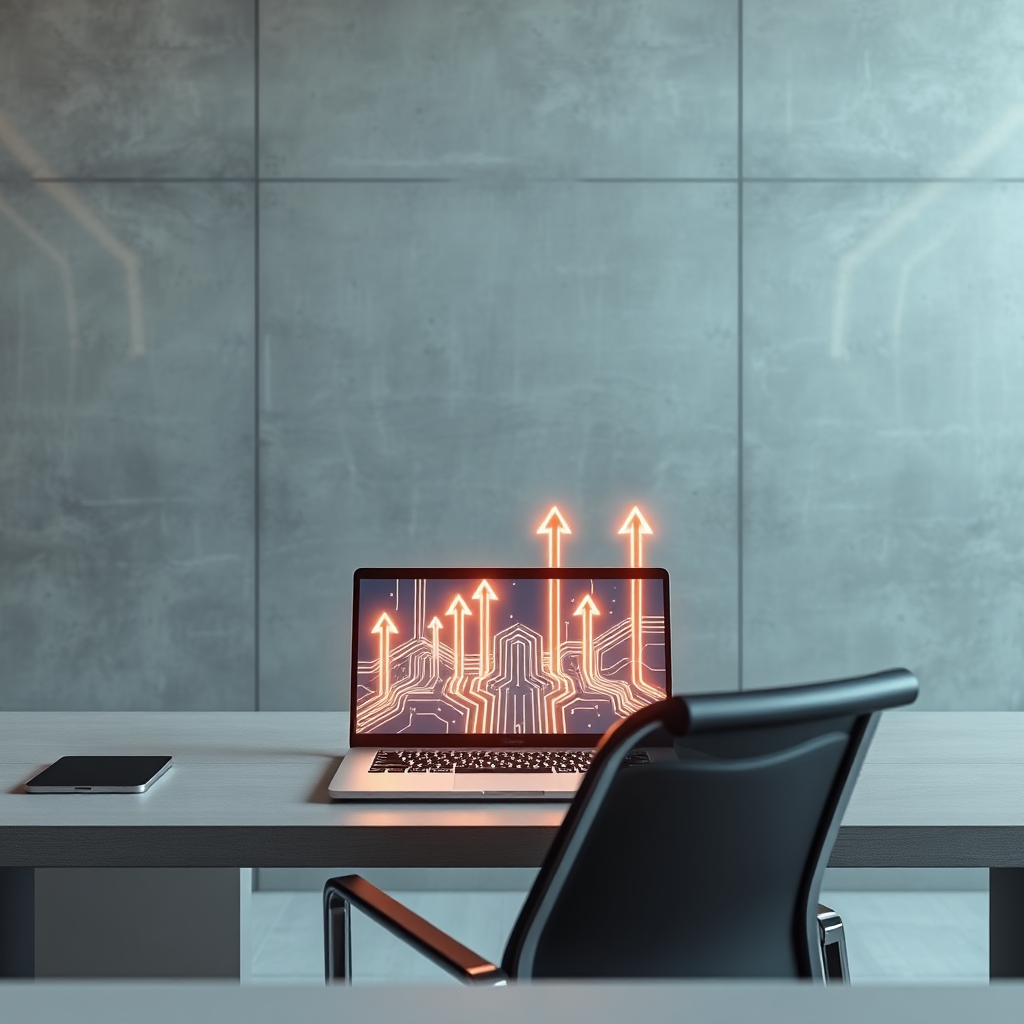 Modern office setup with digital growth interface
